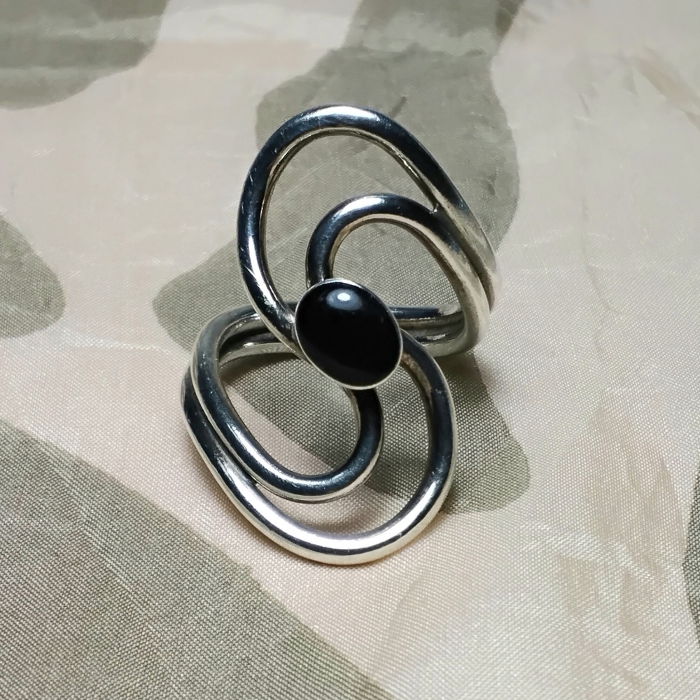 925 Silver & Black Onyx Ring Sz 7-1/2